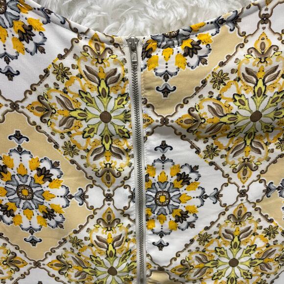 Lulus Yellow Geometric Print Sheath Dress Back Zip XS - Picture 5 of 7